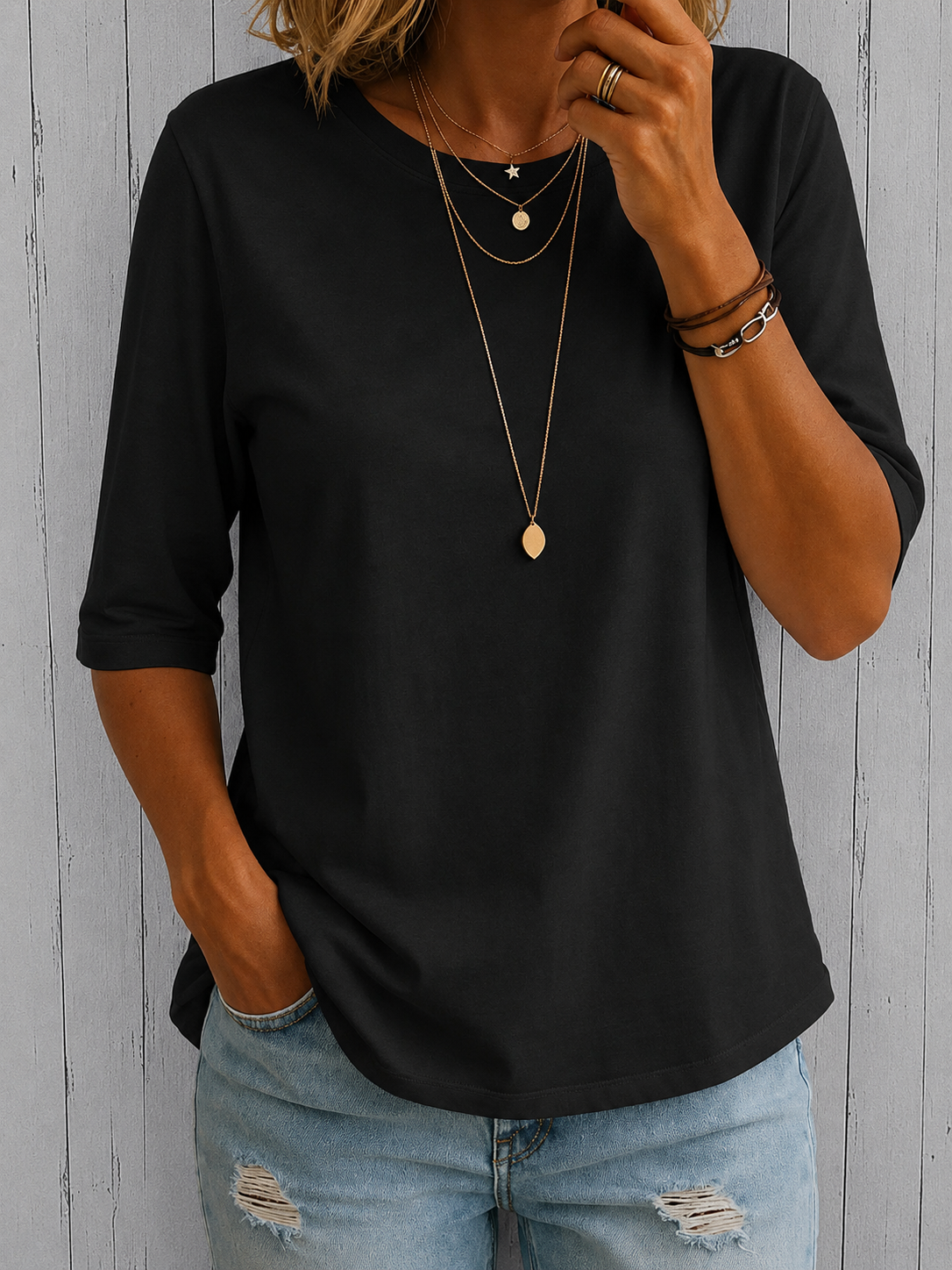 Sophie | Dames T-shirt met ronde hals en 3/4 mouwen