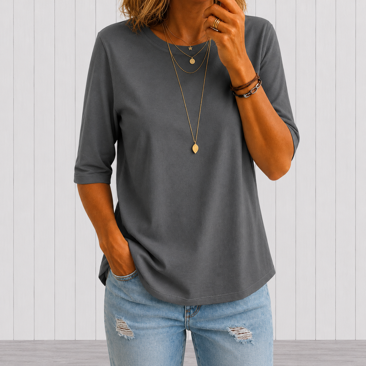 Sophie | Dames T-shirt met ronde hals en 3/4 mouwen