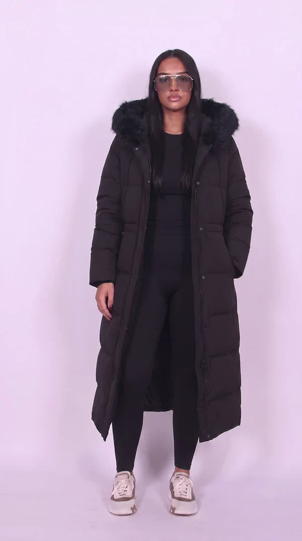 Fur Hooded Longline Coat